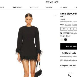 LIKELY Long Sleeve Black Feather Lined Dress